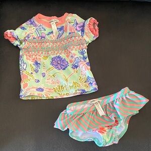 Matilda Jane Floral and Striped Kids Swim Rashguard Set
